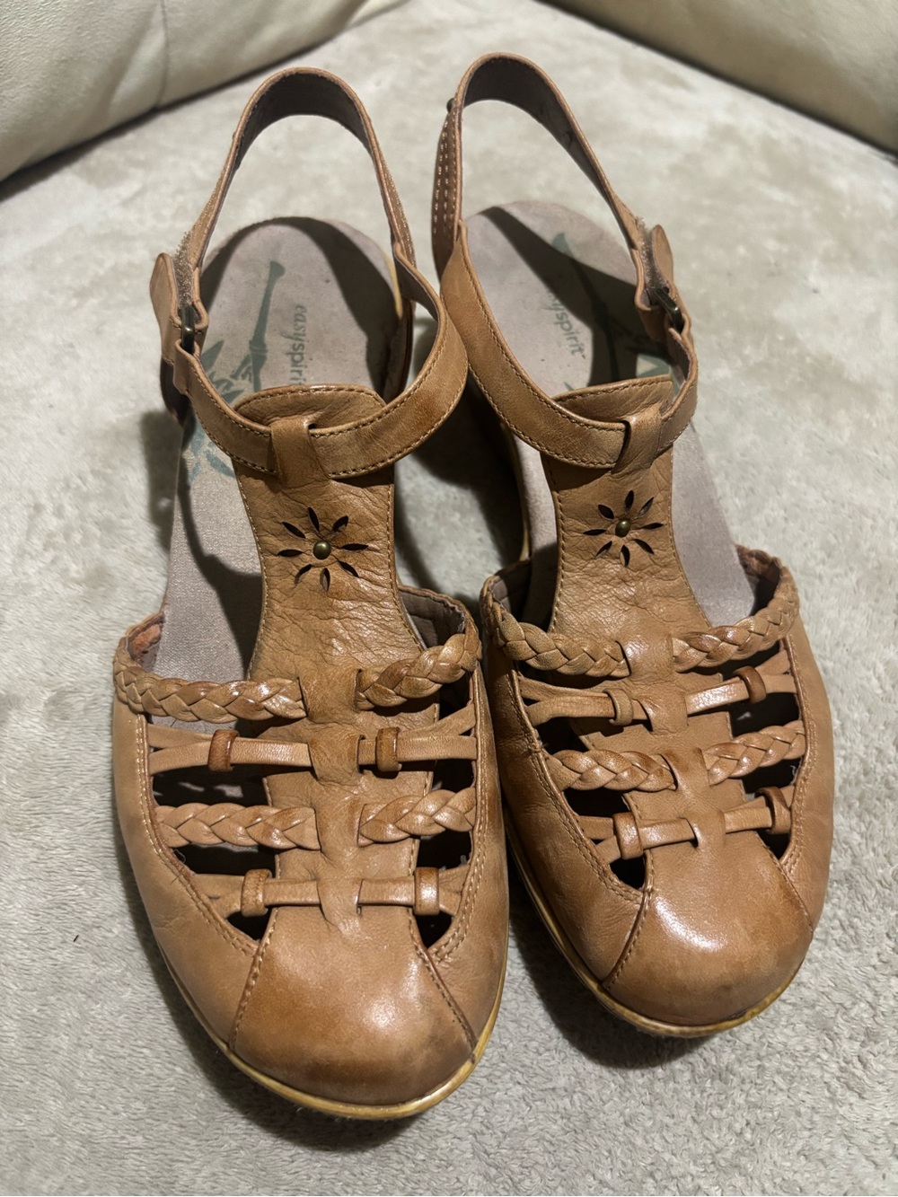 Easy Spirit Women's Brown Braided Leather Slingback Sandals